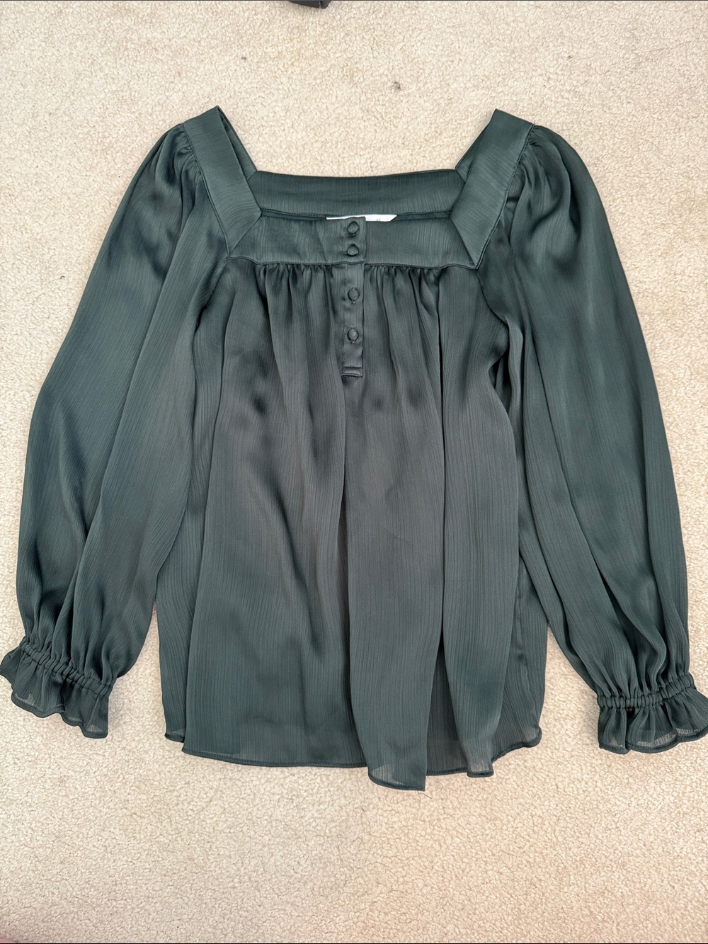 LC Lauren Conrad Forest Green Square Neck Long Sleeve Blouse
